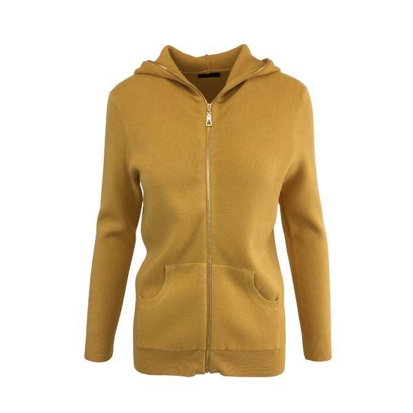 Cardigan, univers fashion tricotat, inchidere cu fermoar, galben mustar, s-m