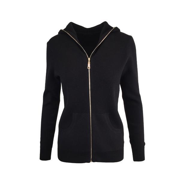 Cardigan, univers fashion tricotat, inchidere cu fermoar, negru, s-m