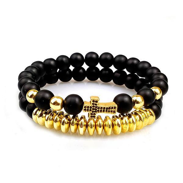 Set 2 brățări placate in aur 24k, cu pandantiv cruce