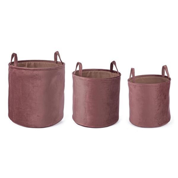Set 3 cosuri depozitare din catifea roz ø 38 cm x 38 h
