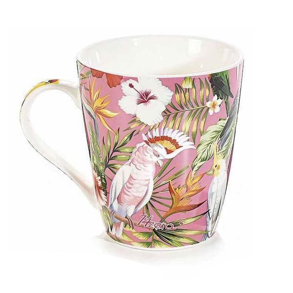 Cana din portelan multicolor decor exotic ø 9,5 cm x 11 h 450 ml