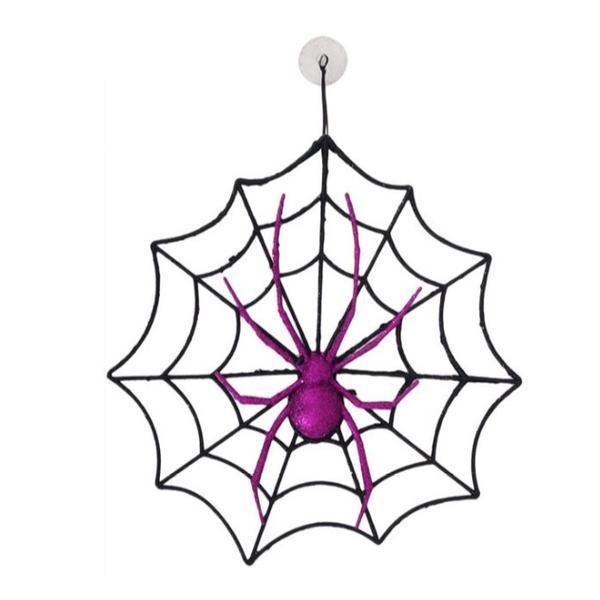 Set 3 x Decoratiune suspendabila pentru petrecere de Halloween, paianjen cu plasa, 27x27 cm