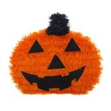 Decoratiune pentru petrecere de Halloween, dovleac cu aspect malefic, impodobit cu beteala, portocaliu, 13.5x7.5 cm