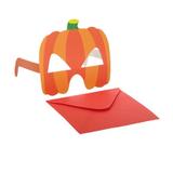 Set 8 invitatii la petrecerea Halloween Party, model masti ochelari din hartie, pentru deghizare si realizare fotografii, 14 x 13 cm, alb cu portocaliu