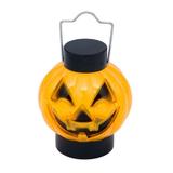Figurina decorativa tip felinar mic si luminos, pentru petrecere Halloween, 6x8 cm, portocaliu cu negru