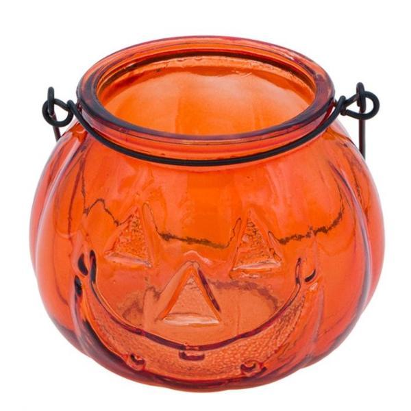 Decoratiune suspendabila tip felinar pentru petrecere de Halloween, dovleac portocaliu din sticla, 8 cm, Topi Toy