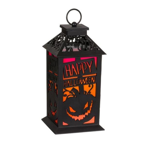 Felinar decorativ pentru petrecere de Halloween, cu lumini, design dovleac si mesaj tematic, 27 cm, negru, Topi Toy