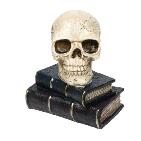 Decoratiune craniu de mort pentru petrecere de Halloween, figurina cap de schelet uman, 18 cm, alb murdar cu negru, Topi Toy