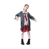 Costum deghizare fete in Zombi inviata din morti, pentru bal mascat, serbare sau petrecere Halloween, multicolor, 8 - 10 ani