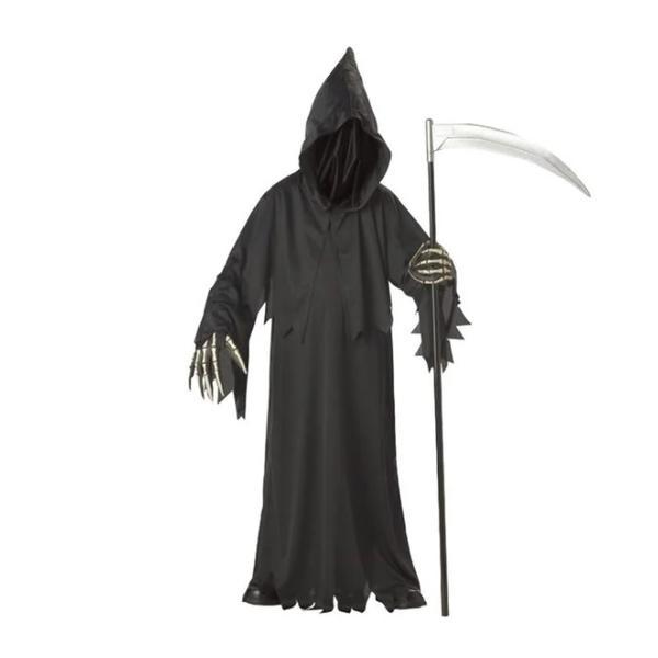 Costum deghizare baieti in Moartea fioroasa cu degete de schelet, la bal mascat, serbare sau petrecere Halloween, negru, 10 ani