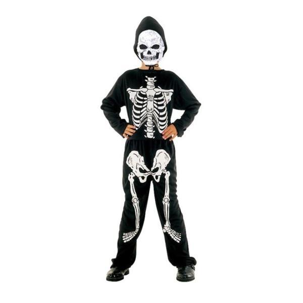 Costum deghizare baieti in Schelet uman infricosator, pentru bal mascat, serbare sau petrecere Halloween, 6 ani, negru cu alb