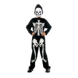 Costum deghizare baieti in Schelet uman infricosator, pentru bal mascat, serbare sau petrecere Halloween, 8 ani, negru cu alb