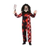Costum deghizare baieti, Serial Killer Clown inspaimantator, cu masca si par negru, la bal mascat, serbare sau petrecere Halloween, 12 ani, multicolor