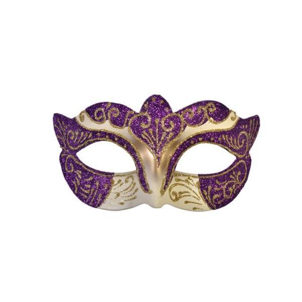 Masca fantezista mov, decorata cu sclipici auriu, accesorii pentru costumatie de Carnaval, Halloween sau Bal mascat, marime universala, Topi Dreams