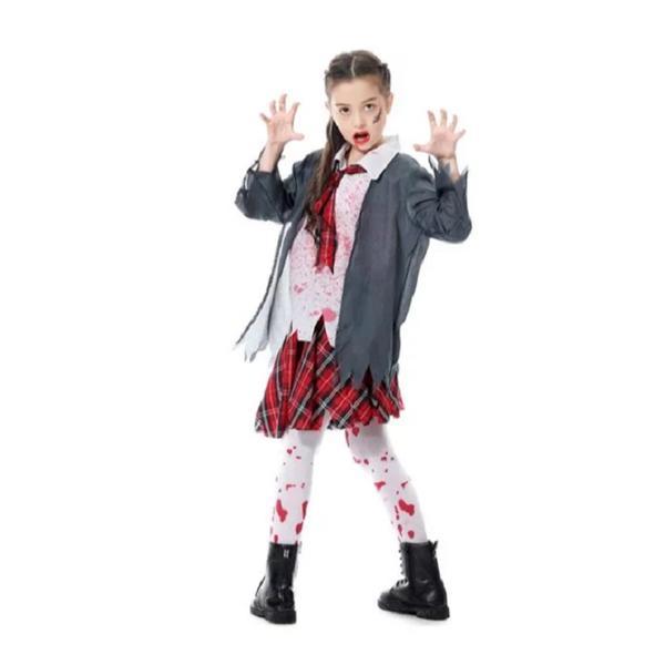 Costumatie serbare de Haloween pentru copii, costum zombie la scoala, model cu imitatie de urme de sange, varsta 12-14 ani, Topi Dreams