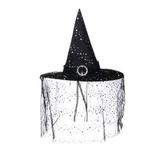 Palarie cu paiete, inalta si ascutita pentru completare costumatie deghizare Vrajitoare la Halloween Party, neagra, 35 cm