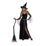 Costum deghizare in Vrajitoare eleganta cu palarie, pentru petrecere Halloween, negru