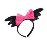 Bentita decorata cu aripi de liliac si fundita, pentru costumatie de Halloween, negru cu roz, Topi Dreams