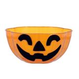 Bol din plastic, design dovleac cu zambet in forma de liliac, pentru petrecere horror Halloween, 27x12 cm, portocaliu cu negru
