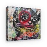 Tablou Canvas Arta Moderna - Colaj Graffiti Femeie cu Ochi de flori, 40 x 40 cm