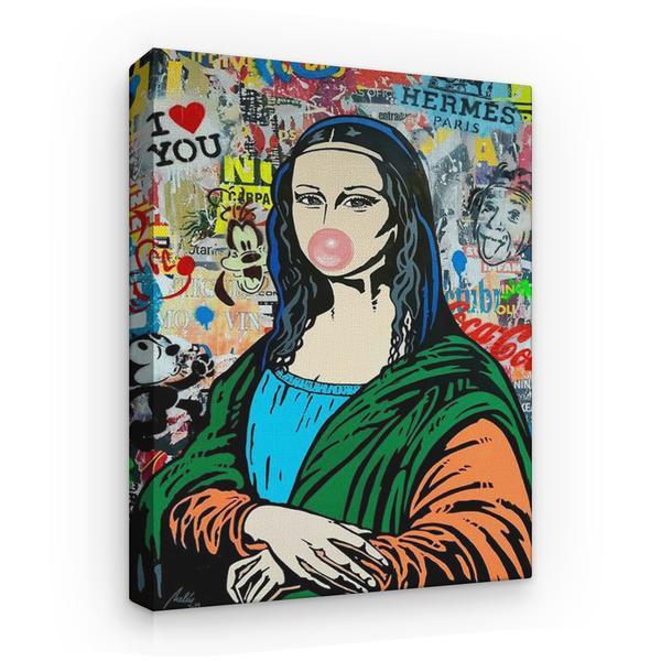 Tablou canvas arta moderna - colaj graffiti mona lisa bubble gum, 60 x 40 cm