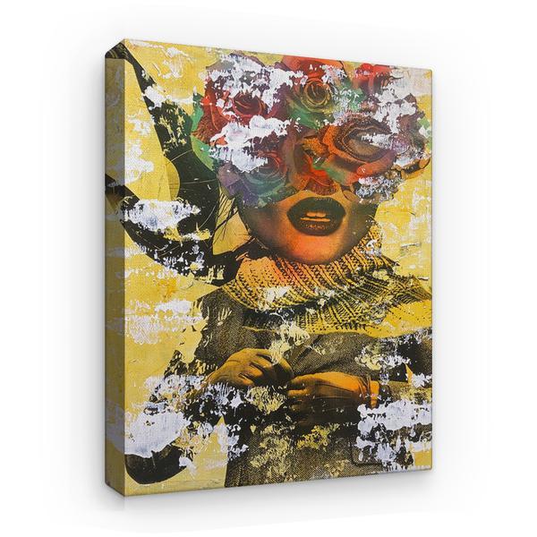 Tablou Canvas Arta Moderna - Colaj Graffiti Femeie cu Ochi de flori si Esarfa, 80 x 50 cm