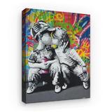 Tablou Canvas Arta Moderna - Graffiti Street Art, Copii se Pupa, 100 x 60 cm