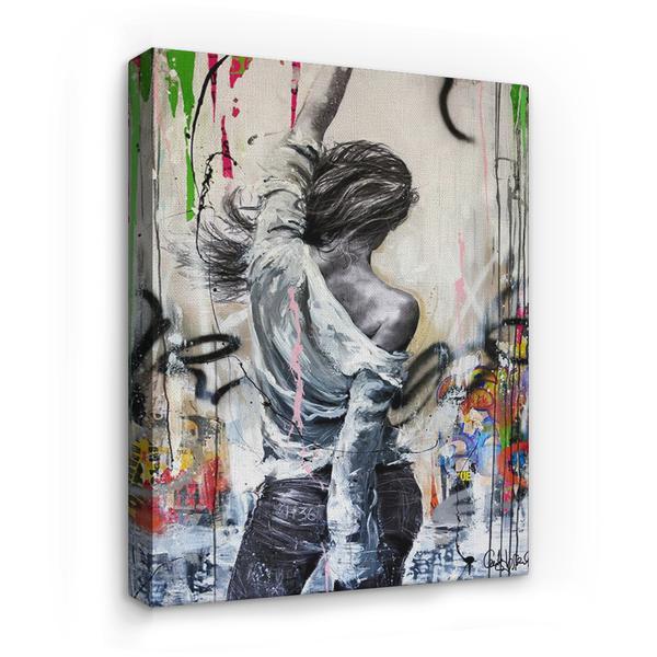 Tablou canvas arta moderna - graffiti street art femeie in blugi si camasa, 60 x 40 cm