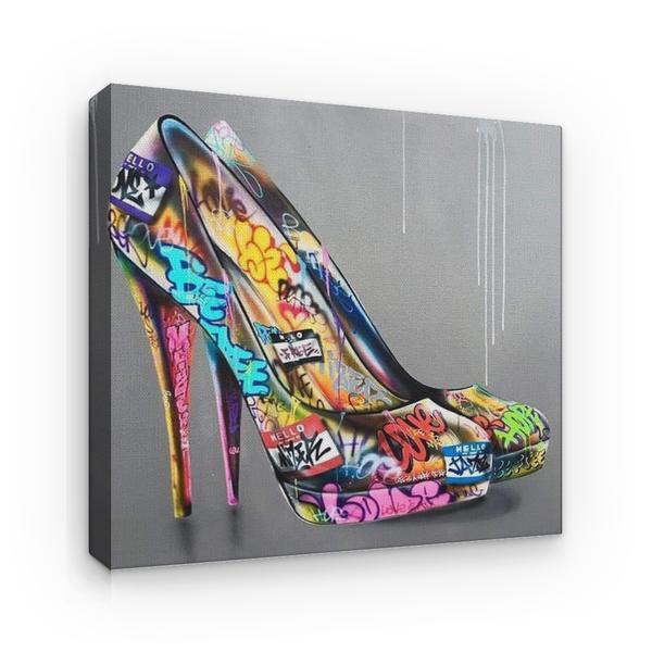 Tablou canvas arta moderna - pantofi cu toc graffiti, 60 x 60 cm