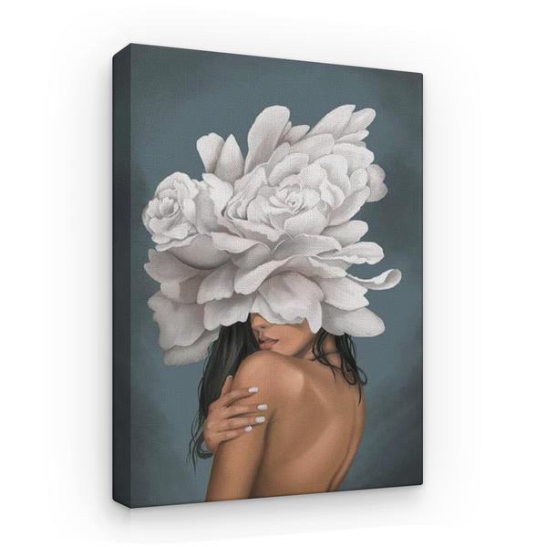 Tablou Canvas Arta Moderna - Femeie cu Fata de Trandafiri Albi, 60 x 40 cm