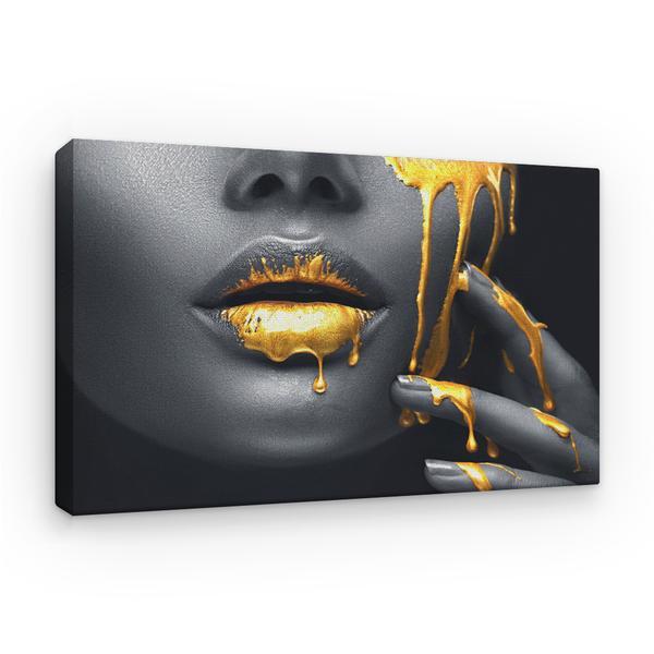 Tablou canvas arta moderna - liquid gold on senzual lips, 60 x 40 cm