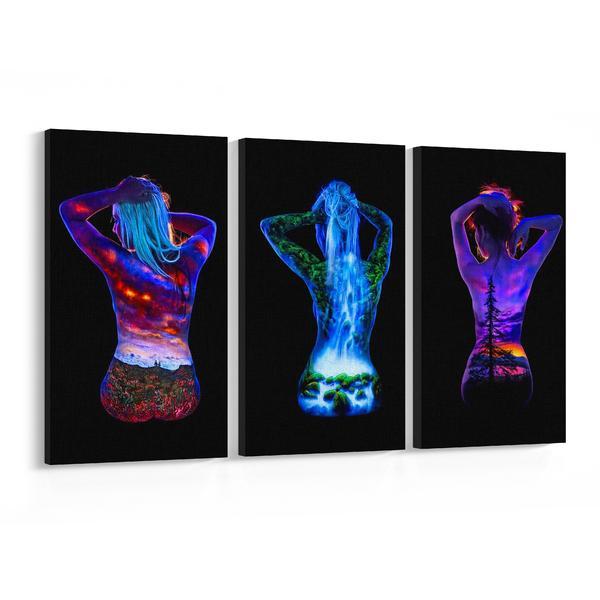 Set tablouri canvas 3 piese, bodyscape - trei peisaje 135 x 70 cm