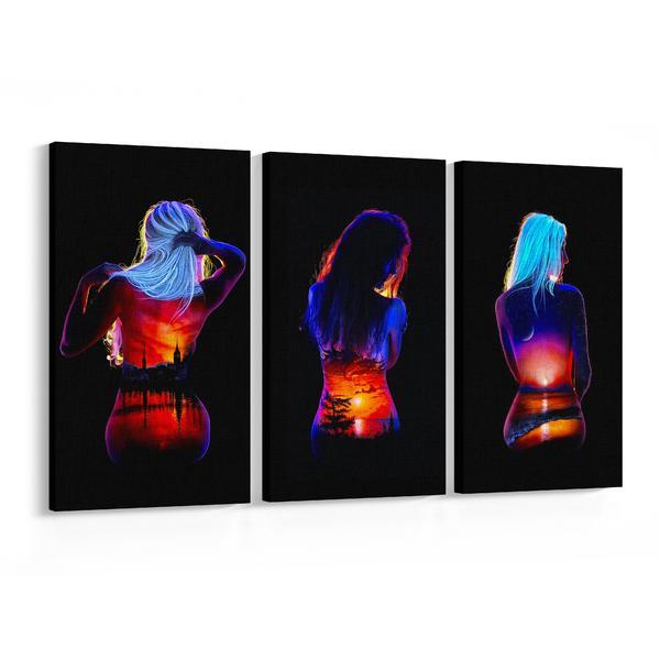 Set tablouri canvas 3 piese, bodyscape - trei apusuri, 150 x 80 cm