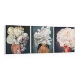 Set Tablouri Canvas 3 piese, Femei cu Fata de Bujori, 180 x 60 cm