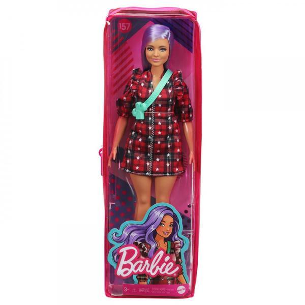 Papusa barbie fashionista cu parul mov si rochita cu stelute - mattel