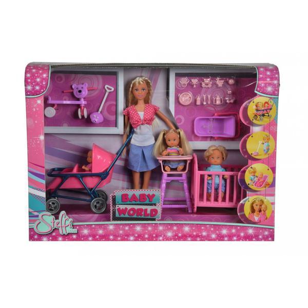 Set papusa steffi cu 3 bebelusi si accesorii - simba