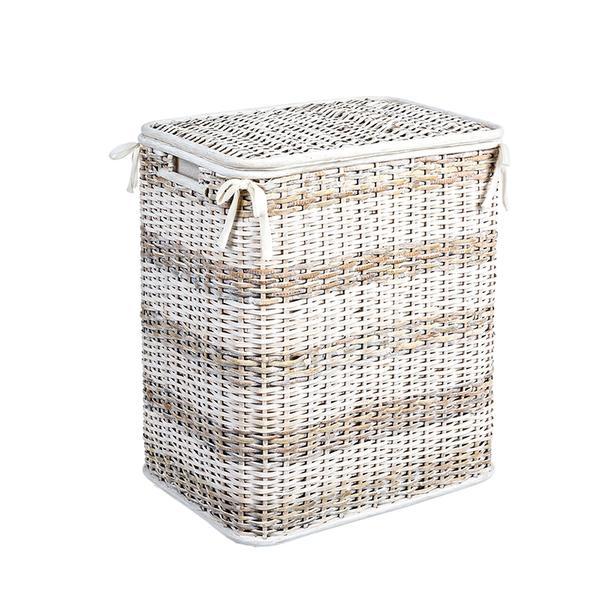 Cos rufe din rattan alb bej stacy 48 cm x 35 cm x 58 cm