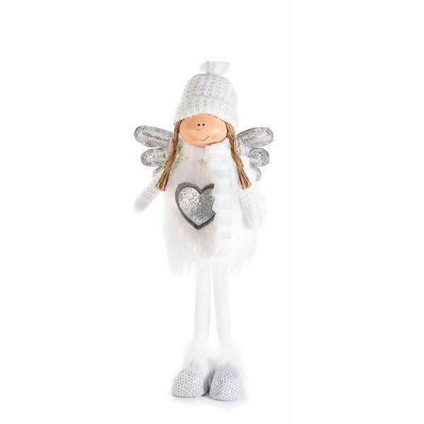 Figurina inger girl din portelan si textil alb argintiu 18x9x25 cm