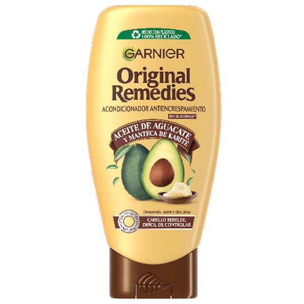 Balsam Anti-Frizz pentru Parul Rebel - Garnier Original Remedies Acondicionador Antiencrespamiento Aceite de Aguacate y Manteca de Karite Cabello Rebelde Dificil de Controlar, 250 ml