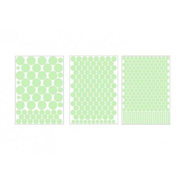 Set 3 Folii cu 524 Buline si Patratele Fosforescente, Diverse Marimi