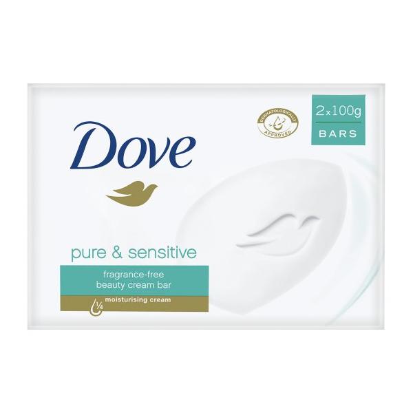Set 2 Bucati Sapun Solid pentru Piele Sensibila - Dove Pure & Sensitive Beauty Cream Bar, 2x100g