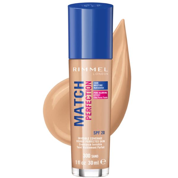 Fond de ten - rimmel london match perfection 24h invisible coverage spf20, nuanta 300 sand, 30 ml