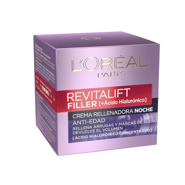 Crema Faciala Regeneranta de Noapte cu Acid Hialuronic - L'Oreal Paris Revitalift Filler + Acido Hialuronica Crema Rellenadora Noche Anti-Edad, 50 ml