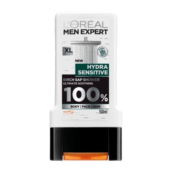 Gel de Dus Hidratant pentru Barbati - L&#039;Oreal Men Expert Hydra Sensitive Birch Sap Shower Ultimate Soothing, 300 ml