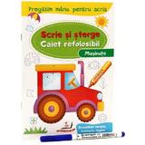 Scrie si sterge: masinute. caiet refolosibil + whiteboard marker