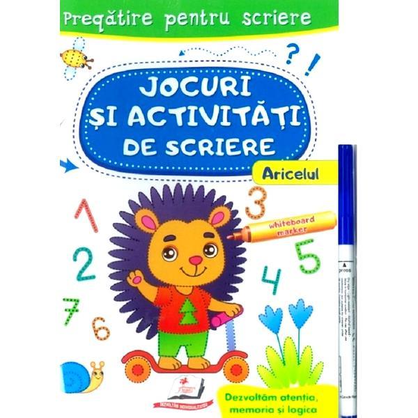 Scrie si sterge: aricelul. jocuri si activitati de scriere. caiet refolosibil + whiteboard marker