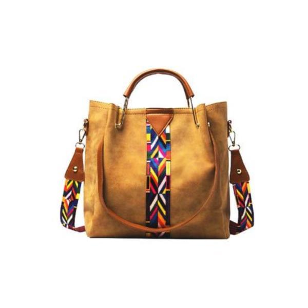 Poseta dama, piele ecologica premium, maro deschis, cu motive geometrice
