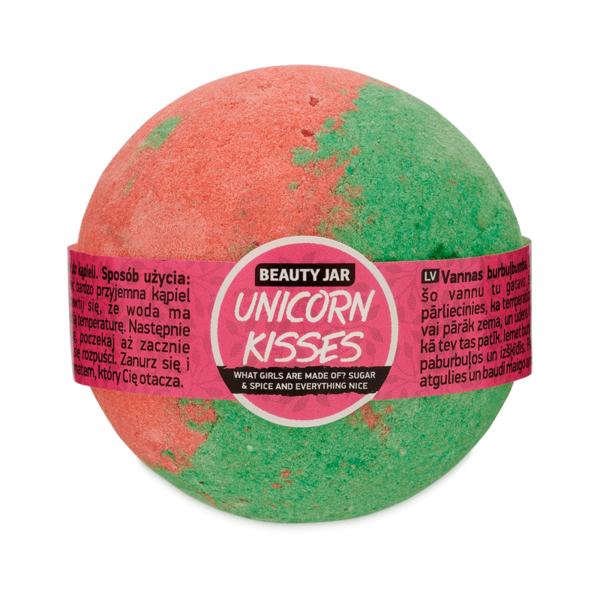 Bila de Baie Efervescenta cu Capsuni, Rubarba, Ulei de Migdale si Vitamina E Unicorn Kisses Beauty Jar, 150 g