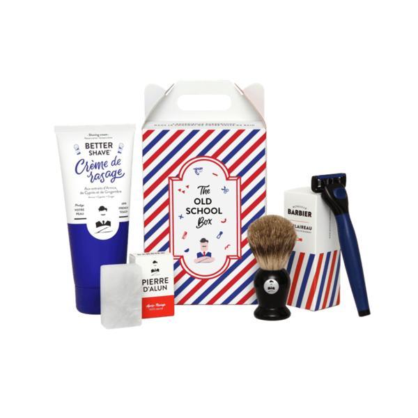 Set pentru barbierit OLD SCHOOL Monsieur BARBIER, Aparas de ras 5 lame President, Pamatuf vegan, Crema ras Better-Shave 175ml, Piatra de alaun 75g