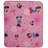 Paturica cu doua fete polar/bumbac Minnie si Mickey roz, 100x70 cm